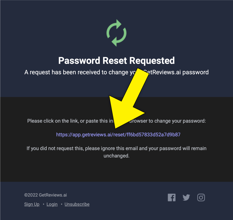 Click link in password reset email