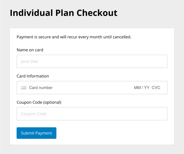 Input payment details on the plan checkout page