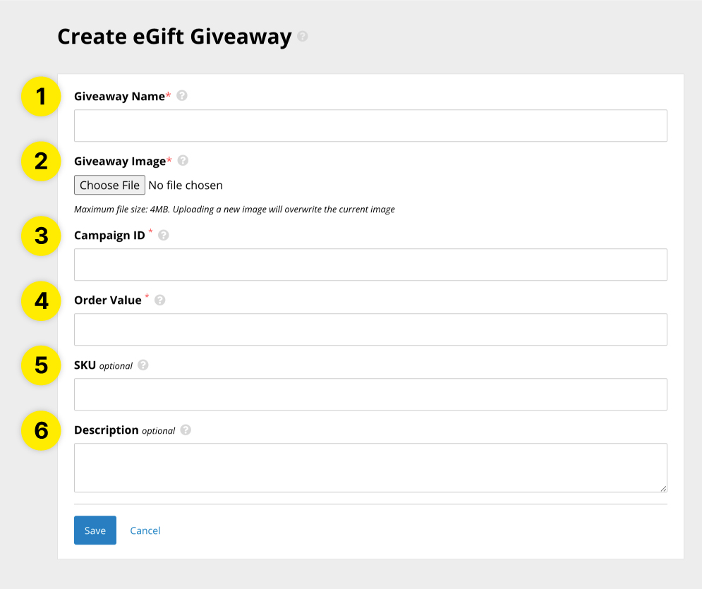 Complete the fields to create an eGift giveaway