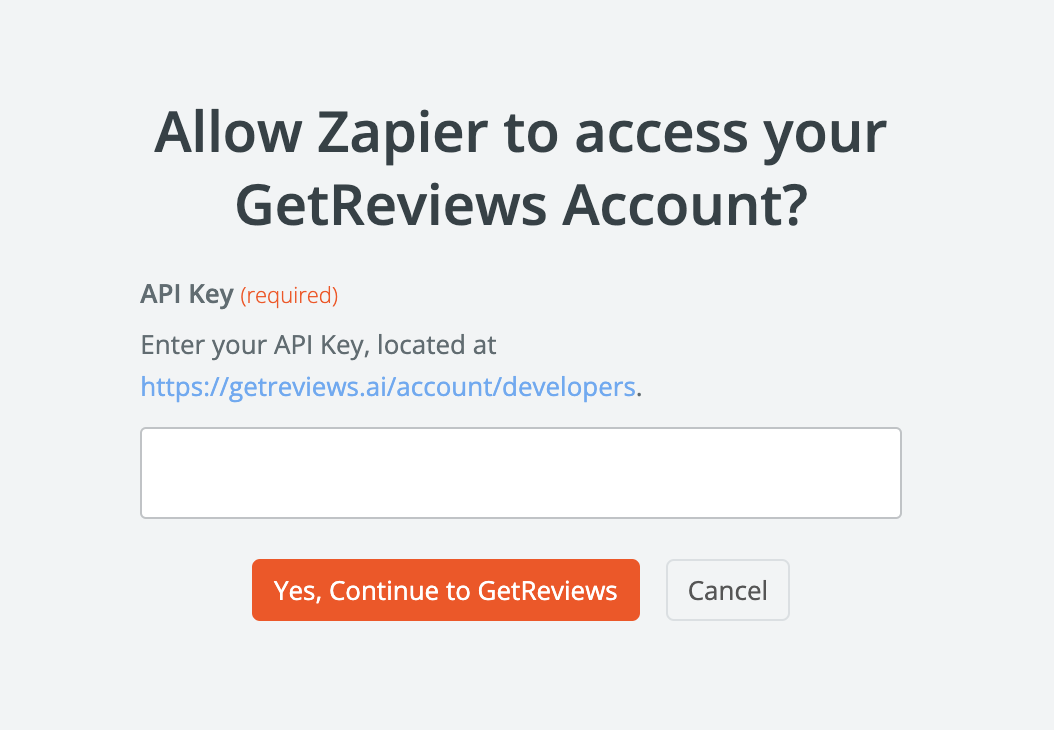 Zapier connection to GetReviews