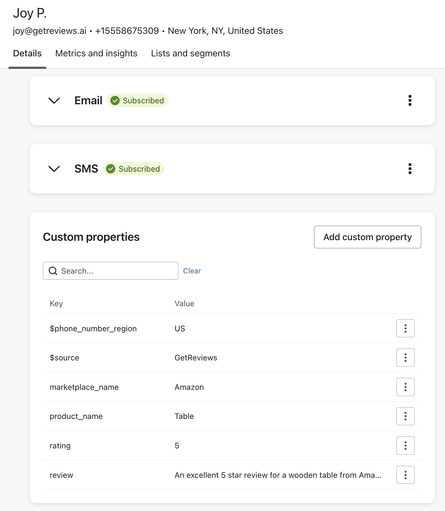 GetReviews $source property on Klaviyo