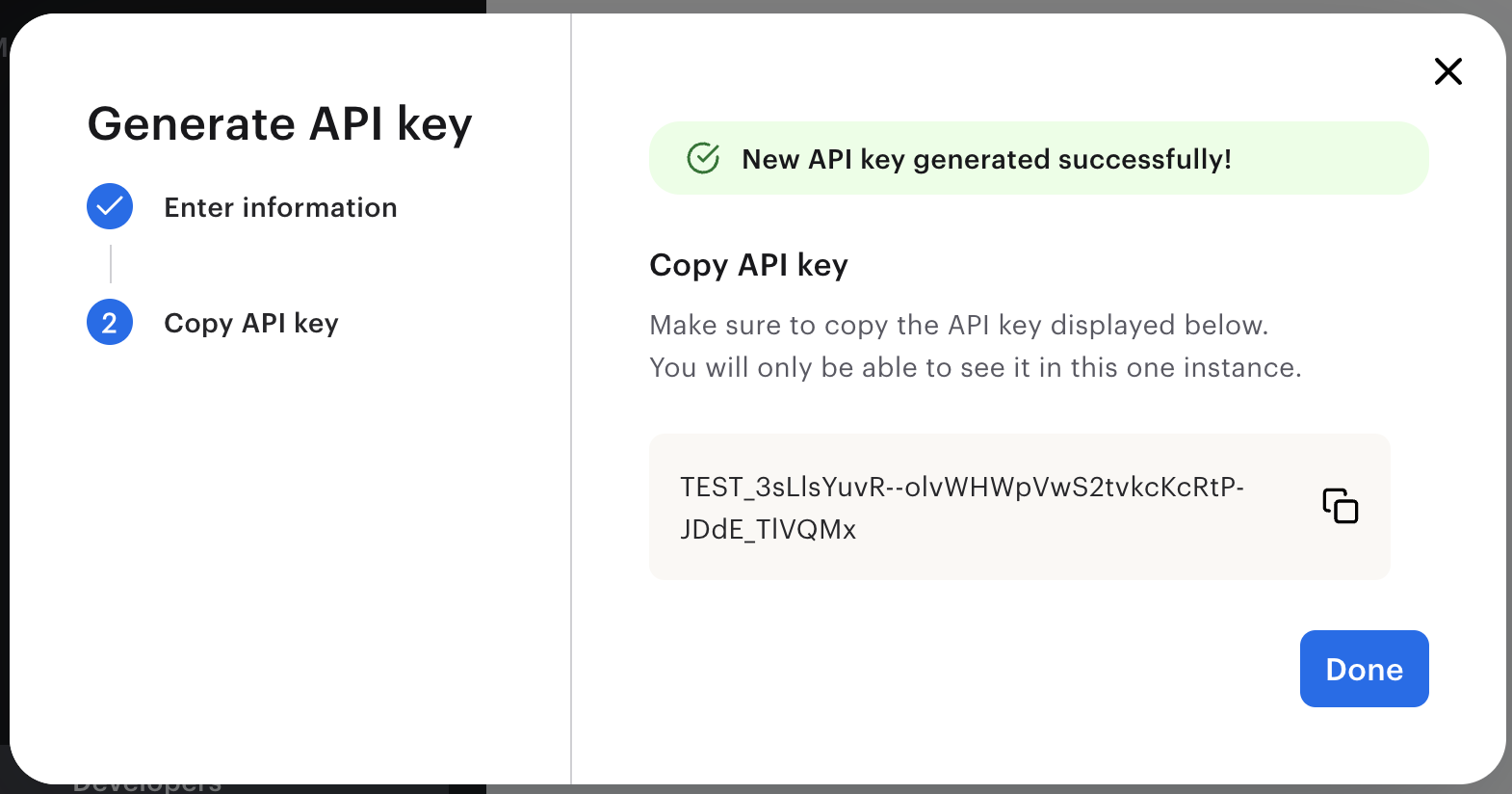 Tremendous Sandbox Generate API key